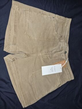 High-Rise Tan Jean Shorts